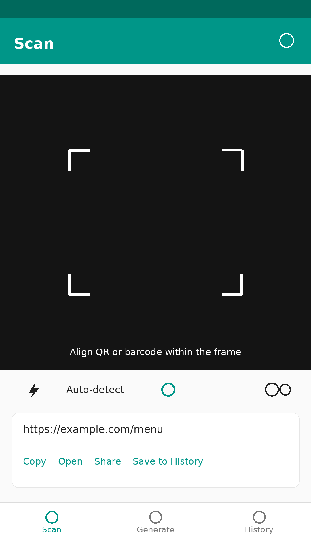 QR & Barcode Toolkit Scan screen with live camera detection